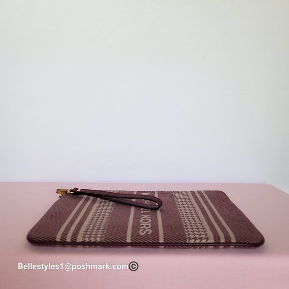 MICHAEL KORS Jet Set Signature Jacquard Large Zip Pouch Wristlet- Dark Berry⭐ - Picture 10 of 16